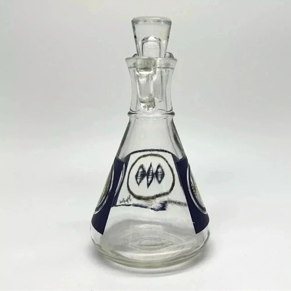 Vtg GAY FAD / HAZEL ATLAS Cruet w/Lid Periwinkle Blue/Gold RARE HTF Pattern MCM - Picture 4 of 9